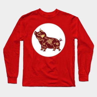 Year Of The Pig Colorful Paper Cut Art Design Long Sleeve T-Shirt